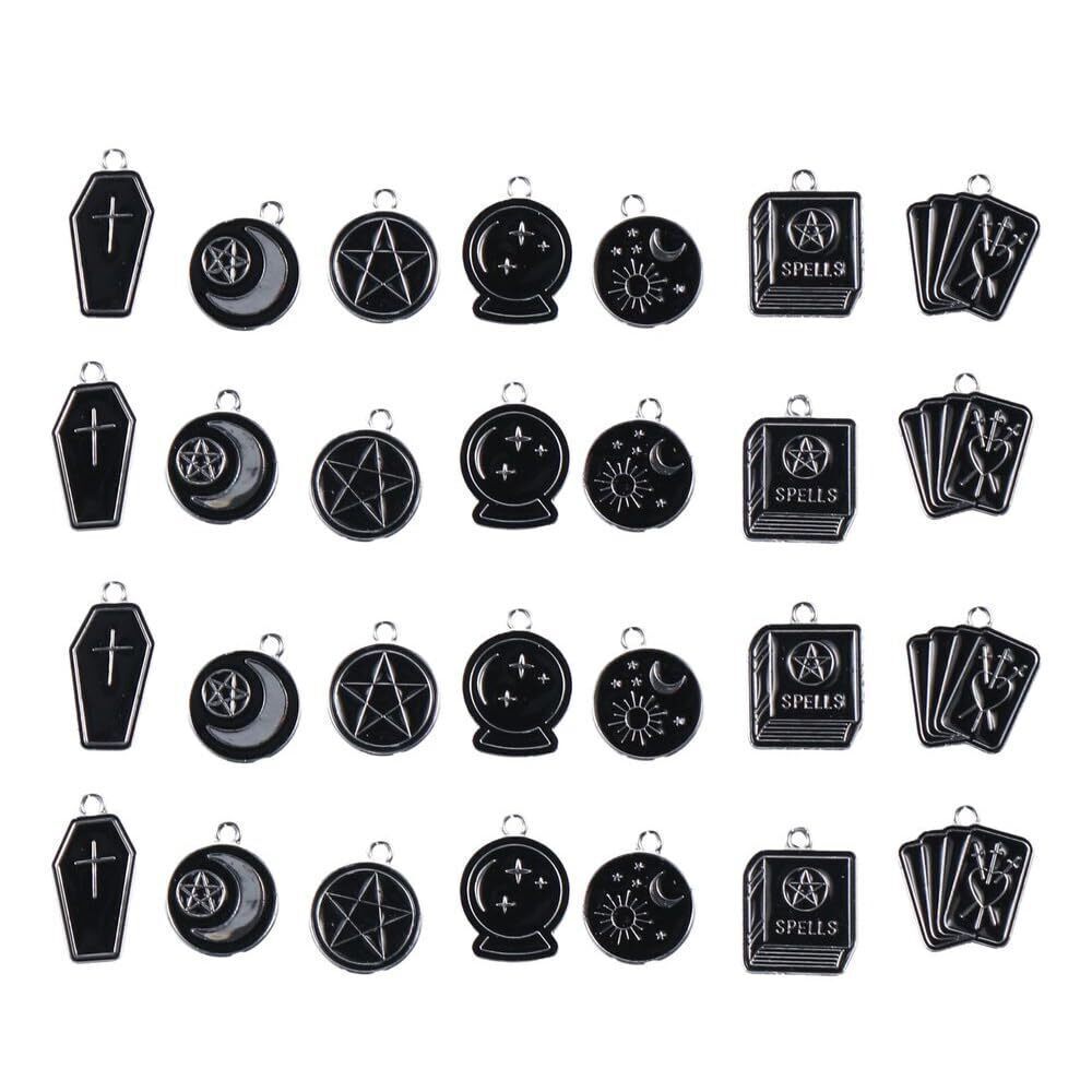 1794 28 Pcs Tarot Charms Pendants 7 Styles Witch Magic Charms Enamel Charms